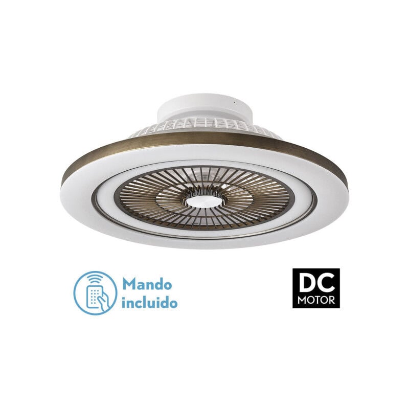 foto del prodotto ventilatore 72w dc mato cuero 5aspas transp. 22x58x58cm 6 vel. 3 colores c remoto,memoria,temporiz y reg.intensidad 6120lm fabrilamp