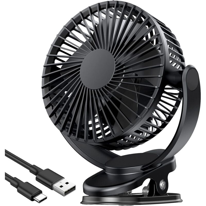 foto del prodotto ventilatore a clip usb da 5 pollici con batteria da 5000 mah, piccolo ventilatore da scrivania portatile, 3 velocit , doppia rotazione a 360 , con