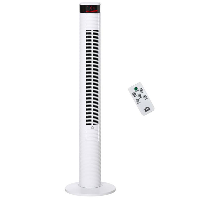 foto del prodotto ventilatore a colonna con 3 velocità e 4 modalità, timer di 12 h, pannello led e telecomando, bianco