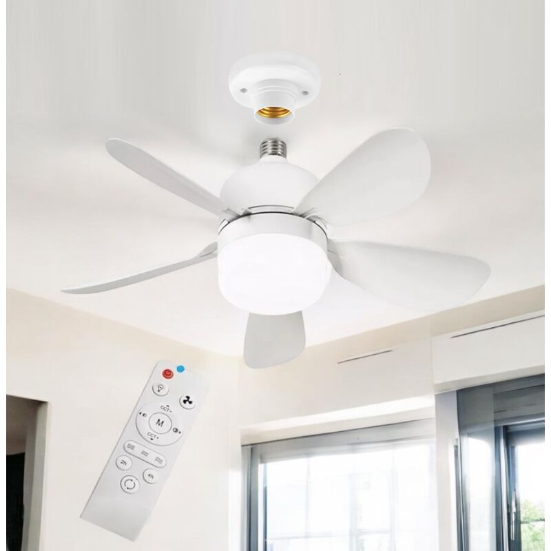 foto del prodotto ventilatore a lampadario led da soffitto attacco e27 con telecomando luce dimmerabile calda naturale bianca 3 velocit 