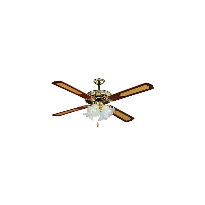 foto del prodotto ventilatore a soffitto 132 cm con 3 velocita 70w ventilatore a pale dotato di 4 punti luce e interruttore con catenella