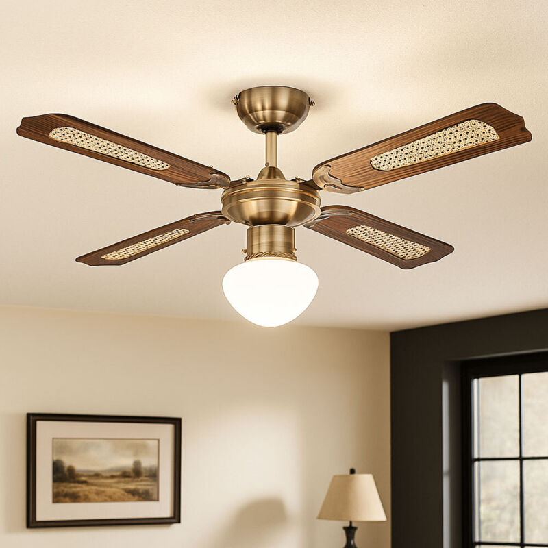 foto del prodotto ventilatore a soffitto a led con interruttore a strappo ventilatore a soffitto ventilatore a 3 velocit , avanti indietro, rovere wickerwork vetro