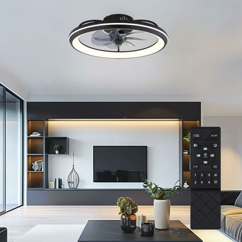 foto del prodotto ventilatore a soffitto a led con luce a soffitto telecomandata cct dimmerabile ventilatore nero fumo, avanti indietro 6 velocit , 40w 2080lm bianco