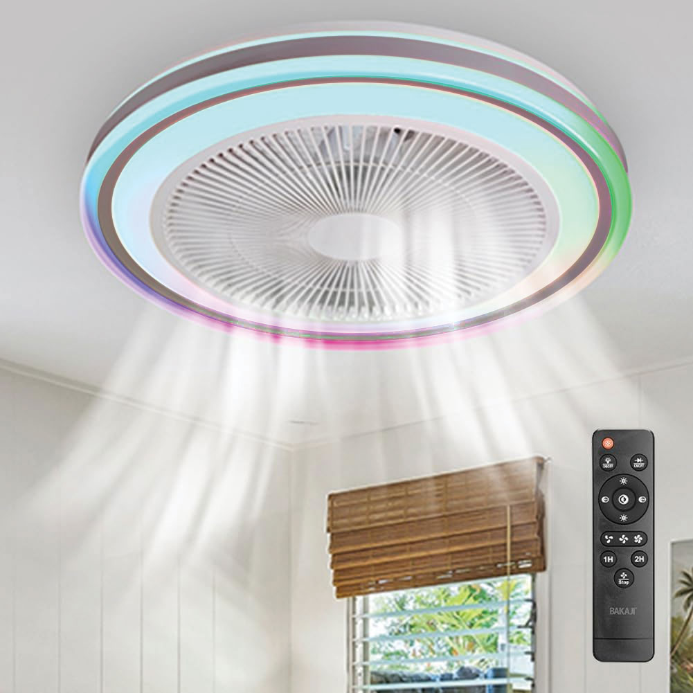 foto del prodotto ventilatore a soffitto con lampada plafoniera led 3 velocità luce rgb 80w timer
