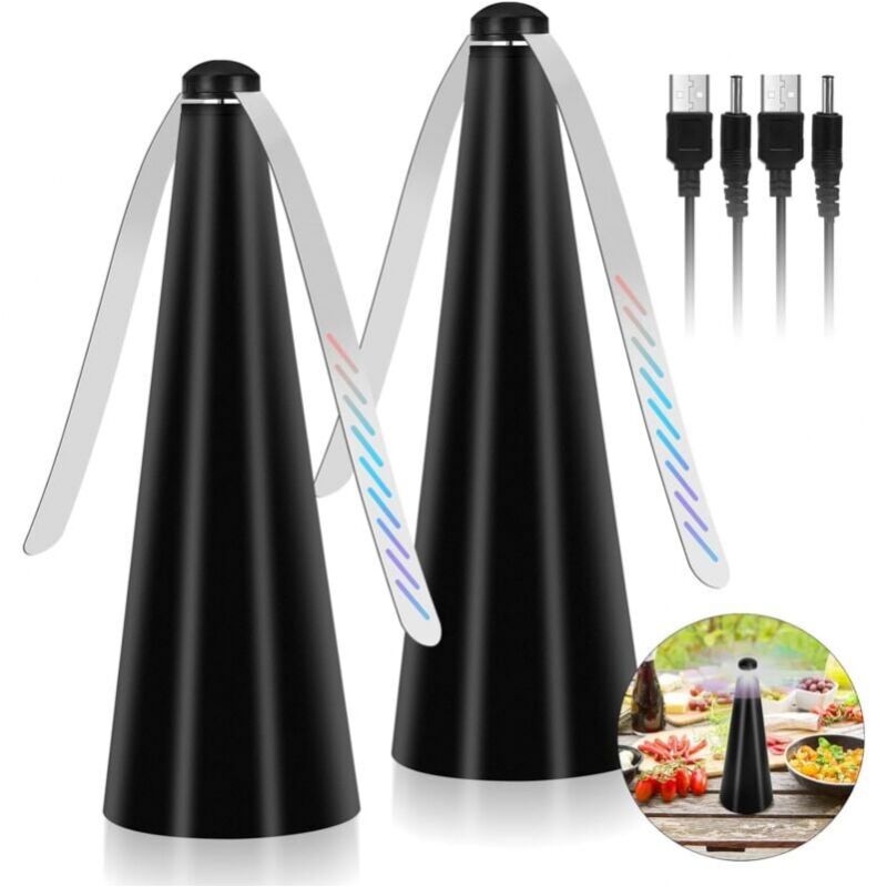 foto del prodotto ventilatore anti zanzare nero da 2 pezzi con 2 pale per tenere mosche e insetti lontani dal cibo, adatto per cene in famiglia, picnic e barbecue.