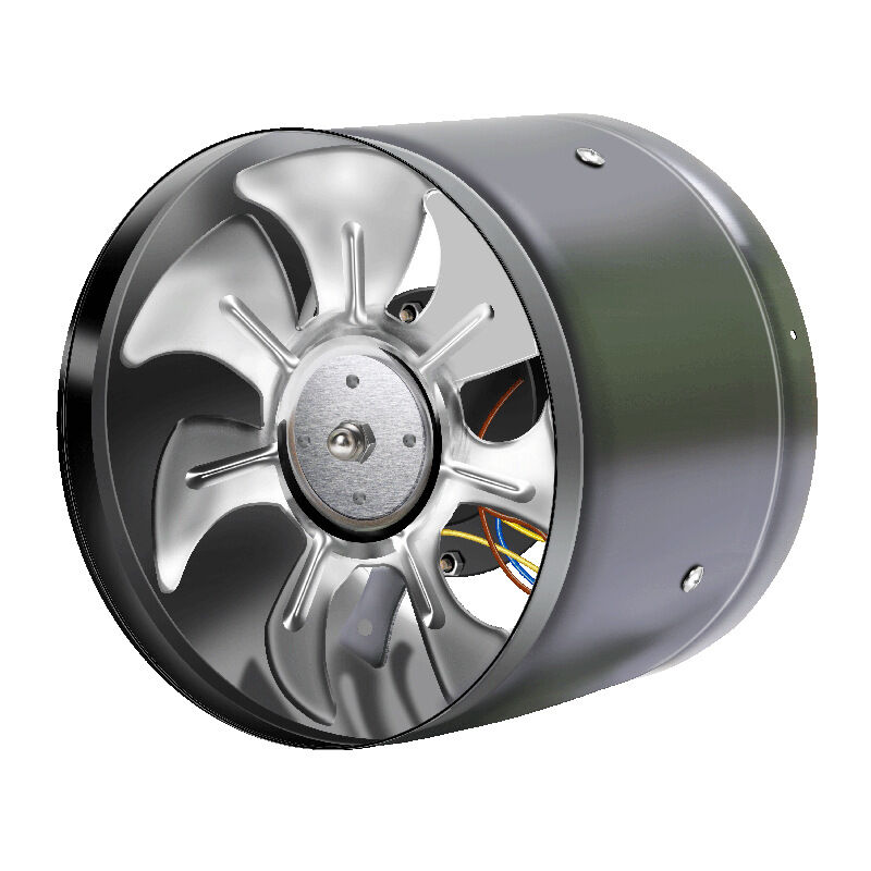 foto del prodotto ventilatore assiale in acciaio inox per condotti aria estraibili. ventilatore da condotto con alloggiamento in acciaio zincato da 100 mm, nero