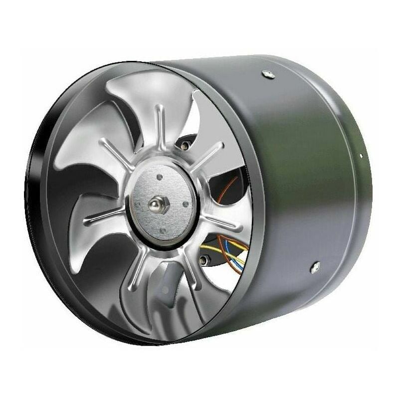 foto del prodotto ventilatore assiale in acciaio inox per l estrazione dell aria. ventilatore da condotto da 150 mm con alloggiamento in acciaio zincato, nero