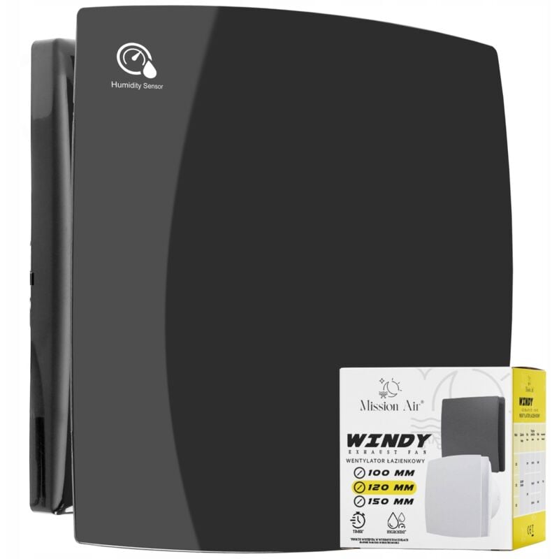 foto del prodotto ventilatore da bagno windy 120 h t, nero