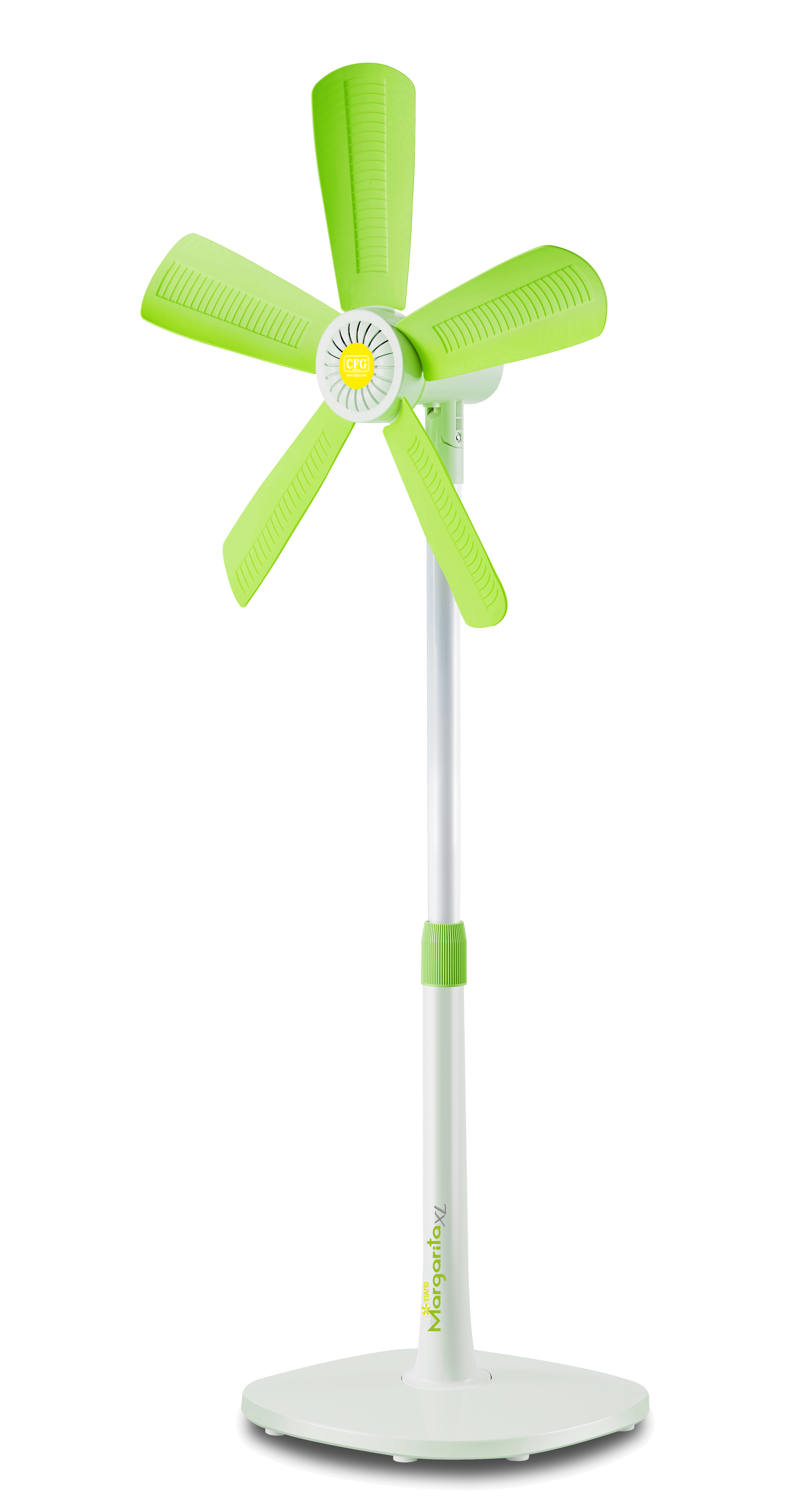 foto del prodotto ventilatore da scrivania cfg margherita stand xl ev115 con 5 pale morbide e supporto regolabile per ufficio, camera da letto, soggiorno bianco verde 