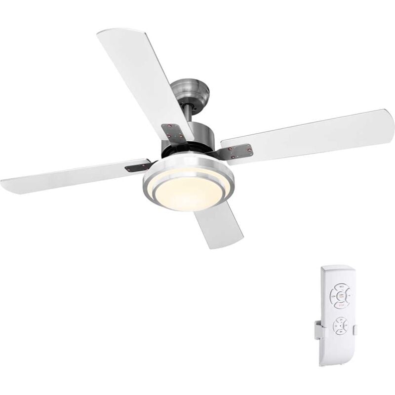 foto del prodotto ventilatore da soffitto 4 pale legno con lampada luce led e telecomando 130 cm