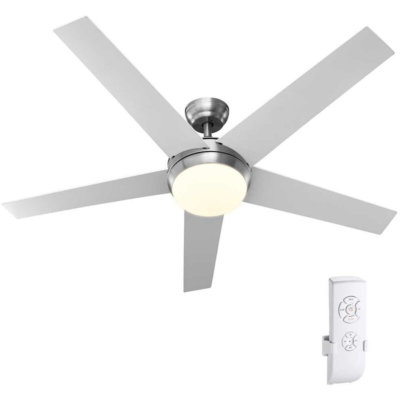 foto del prodotto ventilatore da soffitto 5 pale legno con lampada luce led e telecomando 132cm