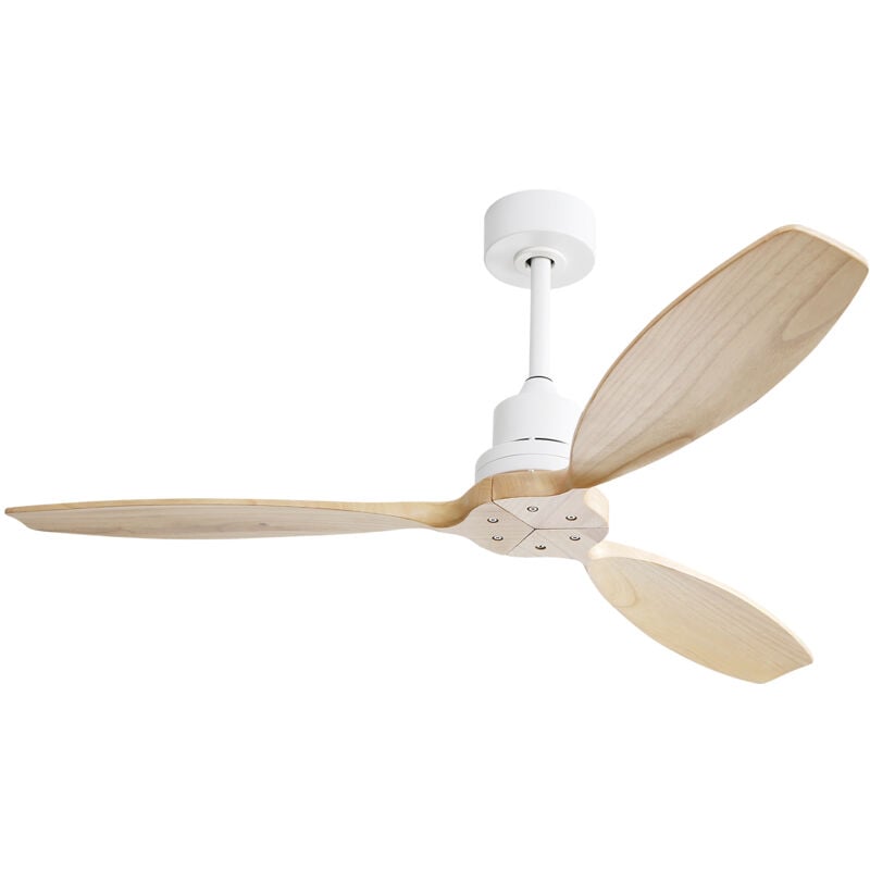foto del prodotto ventilatore da soffitto a basso profilo con pale in legno massello da 52 senza luce, telecomando a 6 velocit , 3 pale per soggiorno
