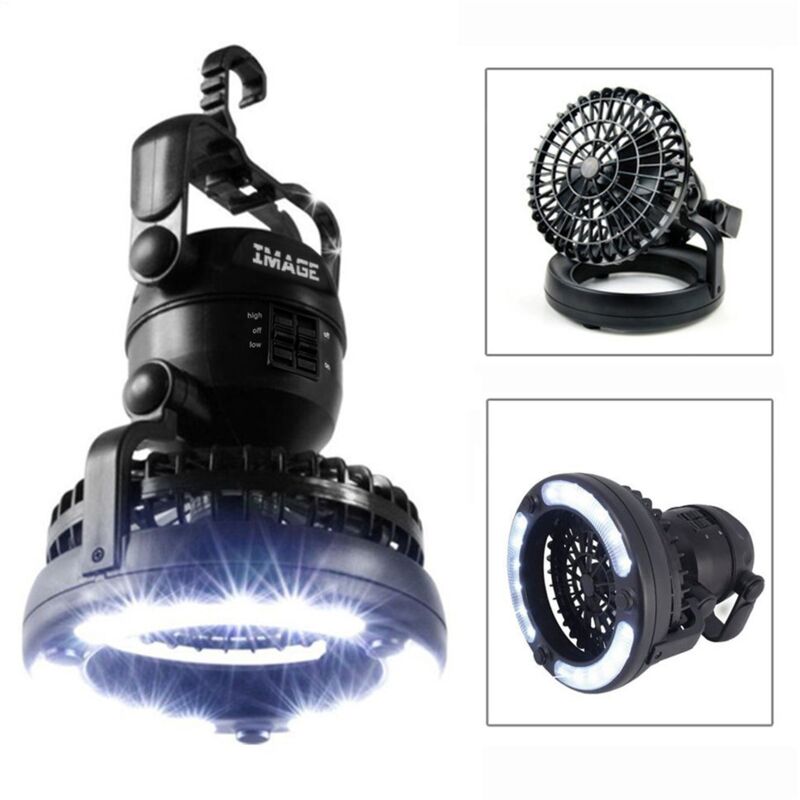 foto del prodotto ventilatore da soffitto a led 2 in 1 per tenda, utilizzabile come lanterna da campeggio e come ventola di raffreddamento, realizzato con materiali di