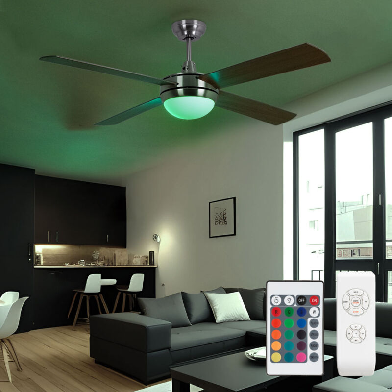 foto del prodotto ventilatore da soffitto a led con cambiacolori rgb timer 3 velocit avanti e indietro 132 cm argento