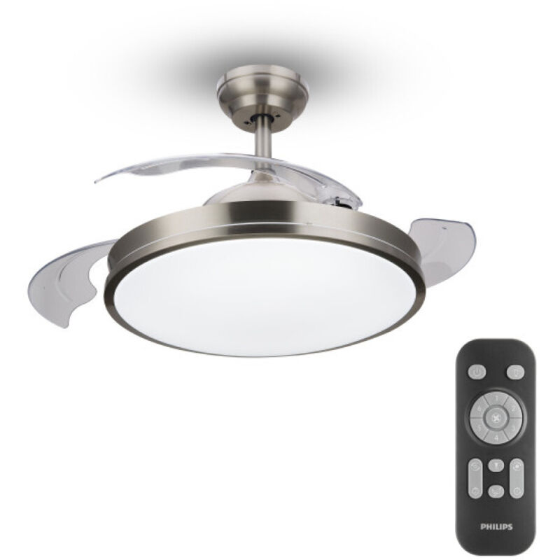 foto del prodotto ventilatore da soffitto a led modello atlas nikel potenza 28 35w pale 106cm con telecomando philips
