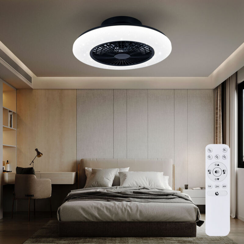 foto del prodotto ventilatore da soffitto con illuminazione e telecomando, plafoniera silenziosa con ventola ed effetto stella, timer luce notturna cct dimmerabile, 30