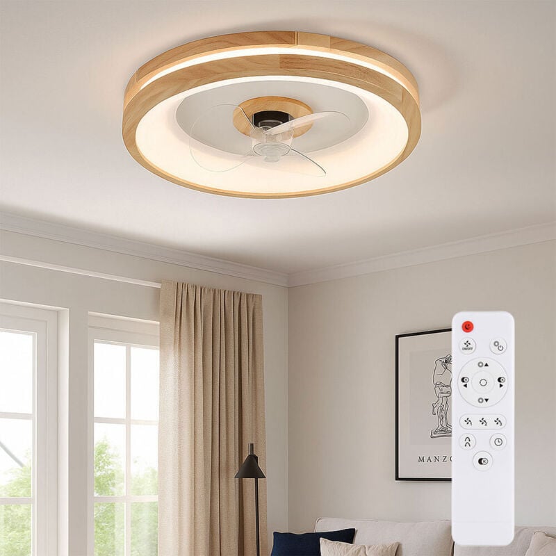 immagine 0 del prodotto ventilatore da soffitto con illuminazione telecomando dimmerabile plafoniera camera da letto lampada in legno, avanti indietro, 3 velocit , timer