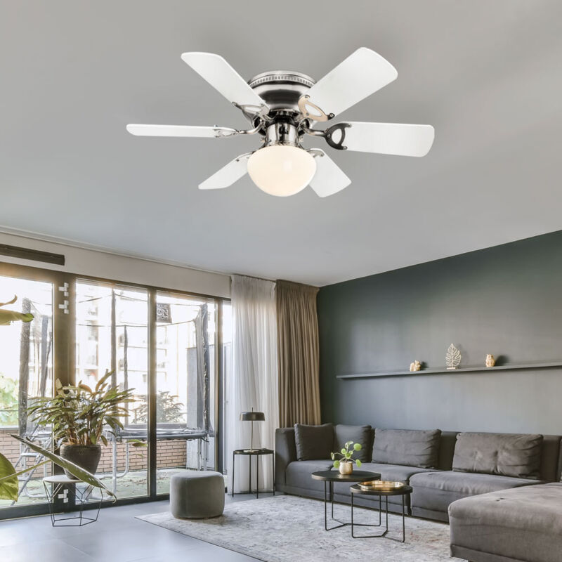 foto del prodotto ventilatore da soffitto con interruttore a strappo led lampada da soggiorno avanti indietro luce da camera, 3 velocit , pale reversibili, 1x e27 led