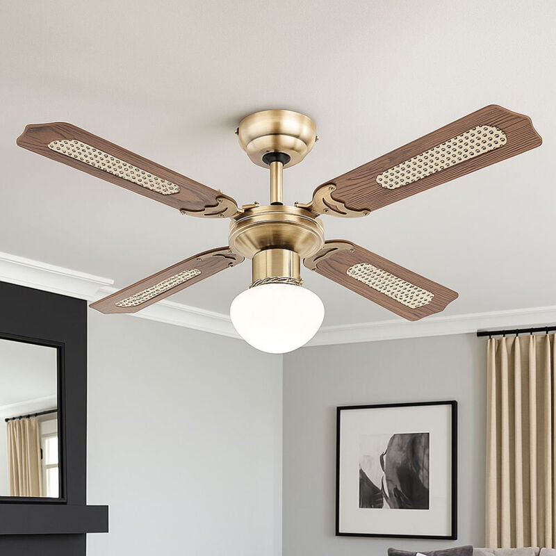 foto del prodotto ventilatore da soffitto con interruttore a strappo ventilatore a soffitto a 3 velocit luce da soffitto, avanti indietro, vetro wickerwork rovere, 1x