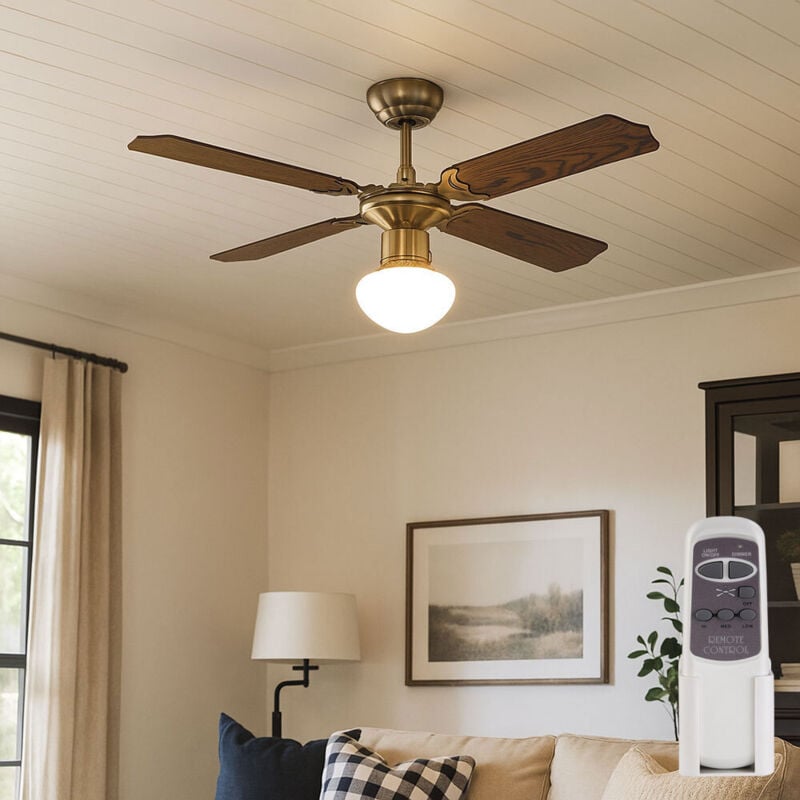 foto del prodotto ventilatore da soffitto con interruttore a tirante, lampada, 3 velocit , ventilatore con telecomando, luce da soffitto, avanti indietro, vetro