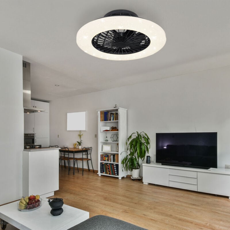 foto del prodotto ventilatore da soffitto con luce e telecomando plafoniera silenziosa con ventola dimmerabile, timer luce notturna cct effetto stella, led 30 watt