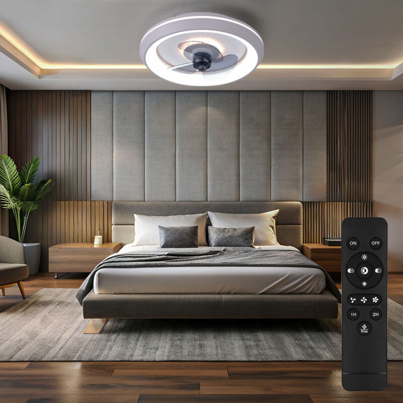 foto del prodotto ventilatore da soffitto con luce lampade con ventilatore ventilatore da soffitto con telecomando e led decorativo blu-bianco, timer cct dimmerabile,