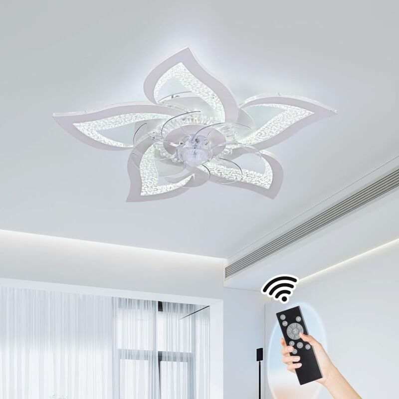 foto del prodotto ventilatore da soffitto con luce, ventilatore led dimmerabile con telecomando, ventilatore da soffitto a forma di fiore per soggiorno camera da letto