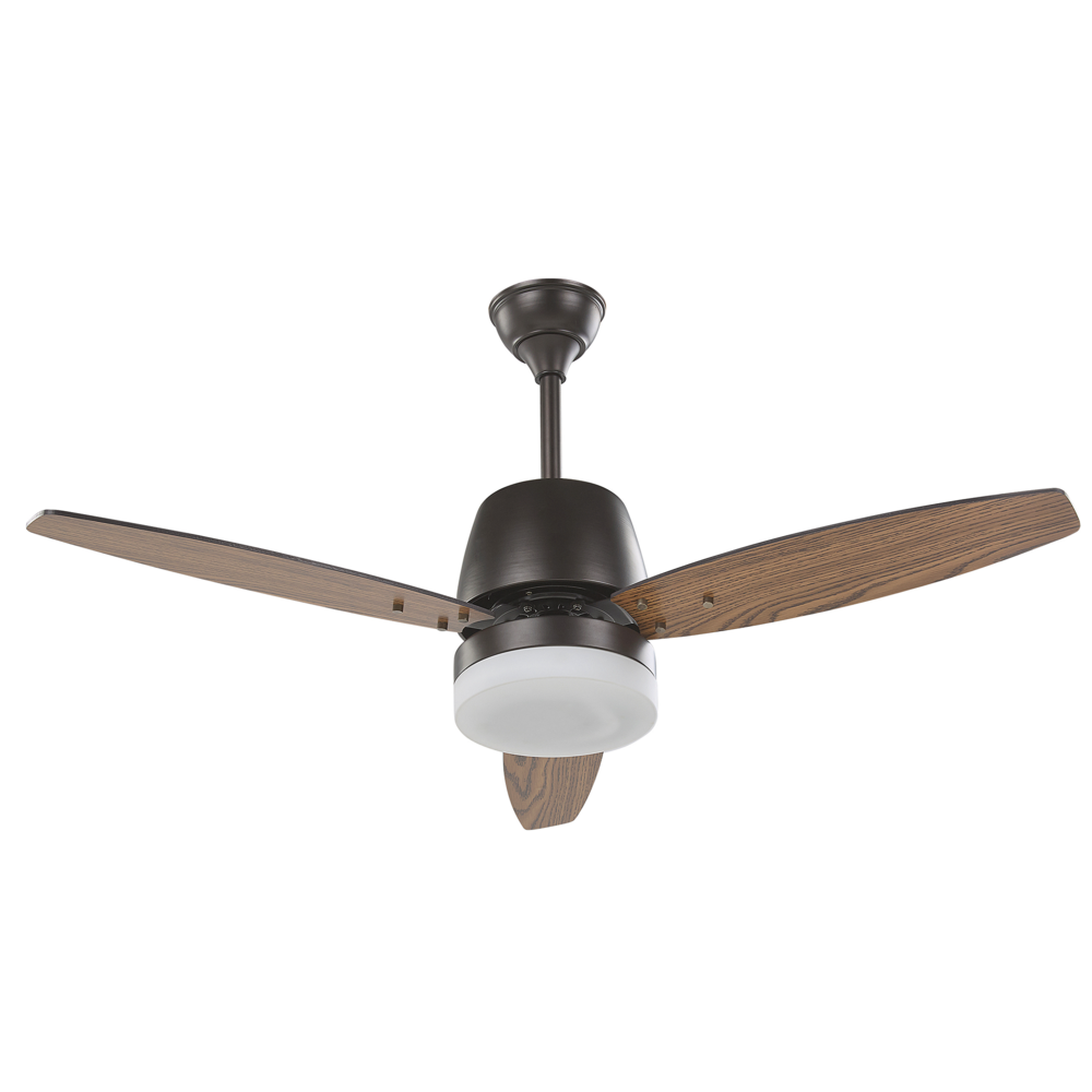 foto del prodotto ventilatore da soffitto con telecomando in metallo 3 pale in metallo nero chiaro e scuro design moderno
