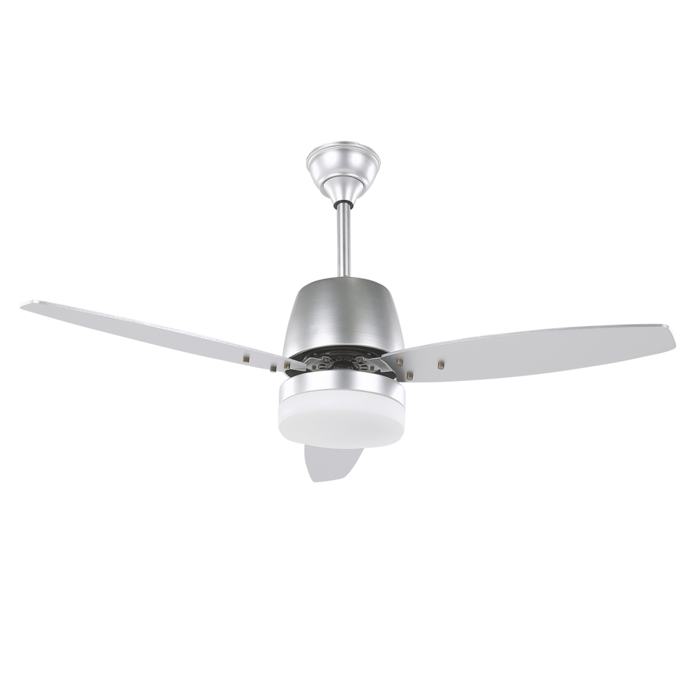 foto del prodotto ventilatore da soffitto con telecomando in metallo argento chiaro 3 pale design moderno