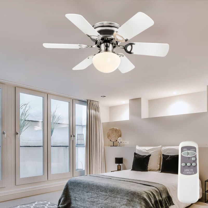 foto del prodotto ventilatore da soffitto con telecomando lampada soggiorno andata ritorno luce camera da letto, 3 livelli, pale reversibili, 1x e27, dxh 76x28 cm