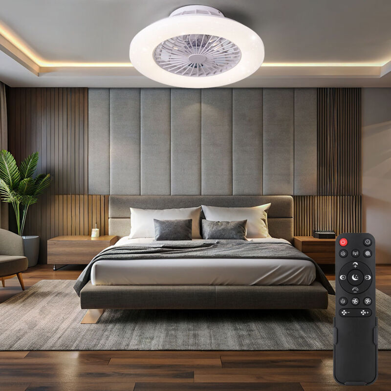 foto del prodotto ventilatore da soffitto con telecomando plafoniera con ventilatore lampada ventilatore dimmerabile, timer cct effetto stella, led 30w 1800lm