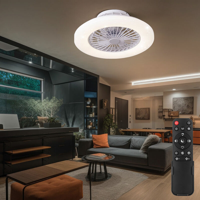 foto del prodotto ventilatore da soffitto con telecomando plafoniera con ventilatore lampada ventilatore dimmerabile, timer cct effetto stella, led 30w 1800lm