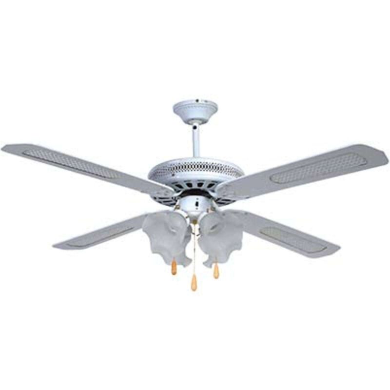 foto del prodotto ventilatore da soffitto country 70w 3 pale in simil legno quattro lampade 3 velocita 130 cm bianco con inversione di marcia