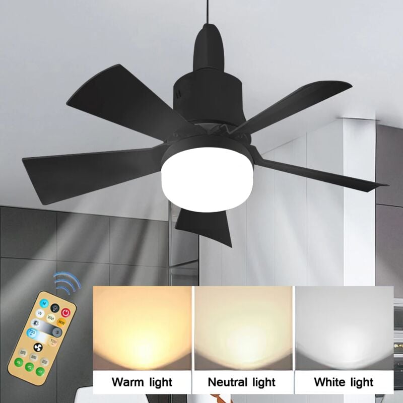 foto del prodotto ventilatore da soffitto ej.life con telecomando, silenzioso, 5 pale, e26, per camera da letto, sala da pranzo, estate inverno, nero
