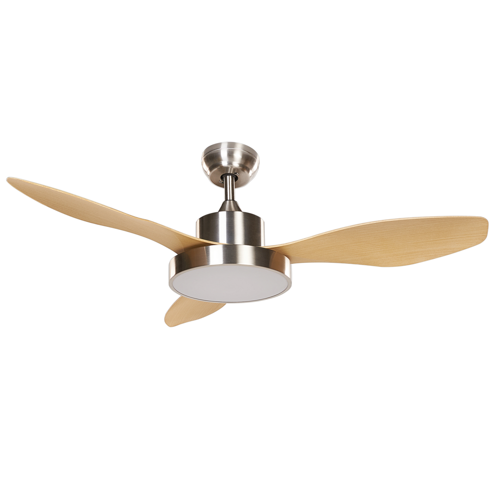 foto del prodotto ventilatore da soffitto in metallo argento e legno chiaro con luce telecomando 6 velocit 3 temperature 36 cm soggiorno cucina stile tradizionale
