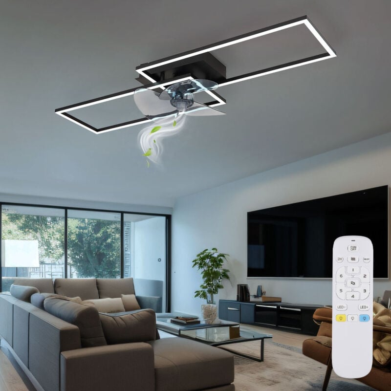 foto del prodotto ventilatore da soffitto lampada da soggiorno lampada da sala da pranzo lampada da cucina, metallo alluminio nero, telecomando dimmerabile cct, led