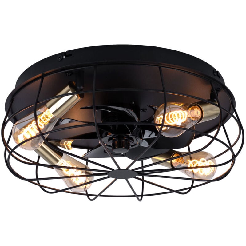 foto del prodotto ventilatore da soffitto lampada da soggiorno lampada da sala da pranzo, metallo nero, 3 velocit telecomando timer, 4 fiamme e27, p 48,5 cm