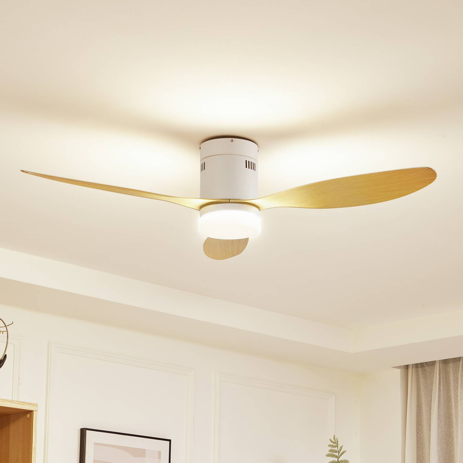 foto del prodotto ventilatore da soffitto led lucande kayu, bianco legno, dc, 132 cm