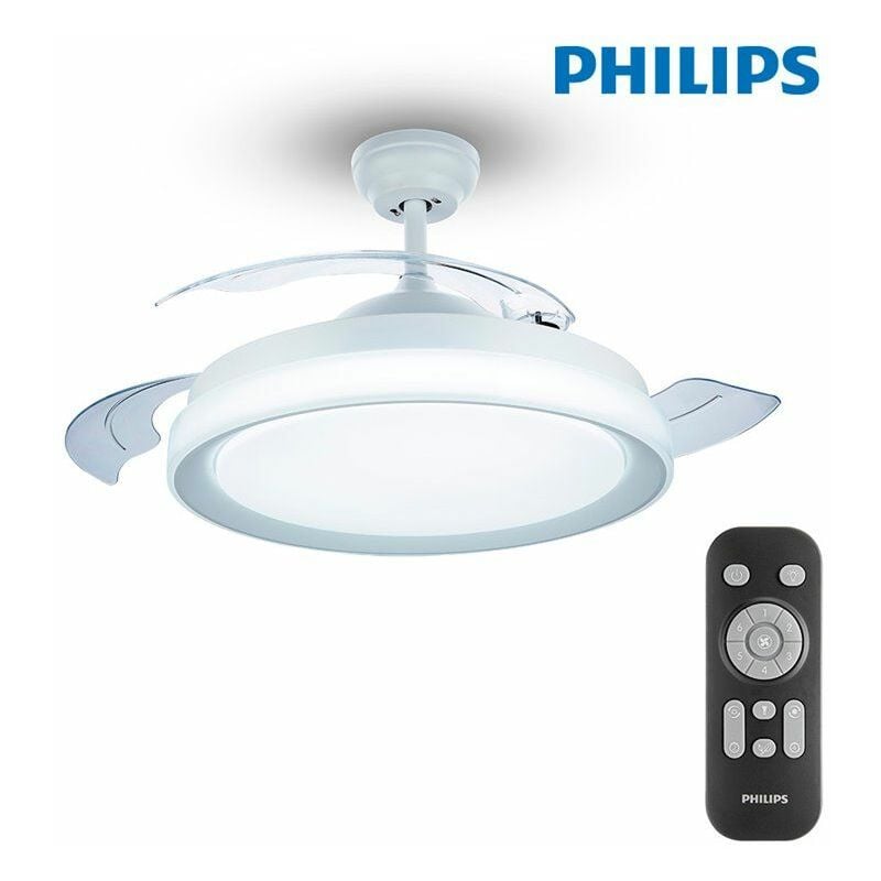 foto del prodotto ventilatore da soffitto led modello atlas colore bianco 28 35w pale 106cm con telecomando philips