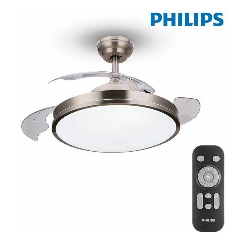 foto del prodotto ventilatore da soffitto led modello atlas colore nichel 28 35w pale 106cm con telecomando philips