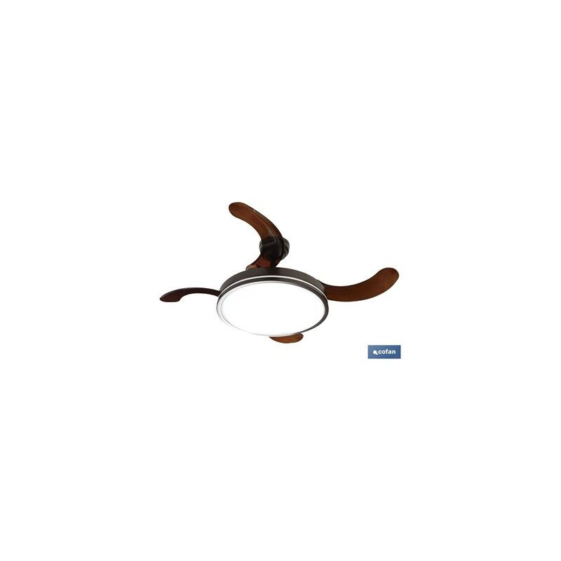 foto del prodotto ventilatore da soffitto led orientabile con pale pieghevoli 65w 3cct 2529lm ip20 106x42cm