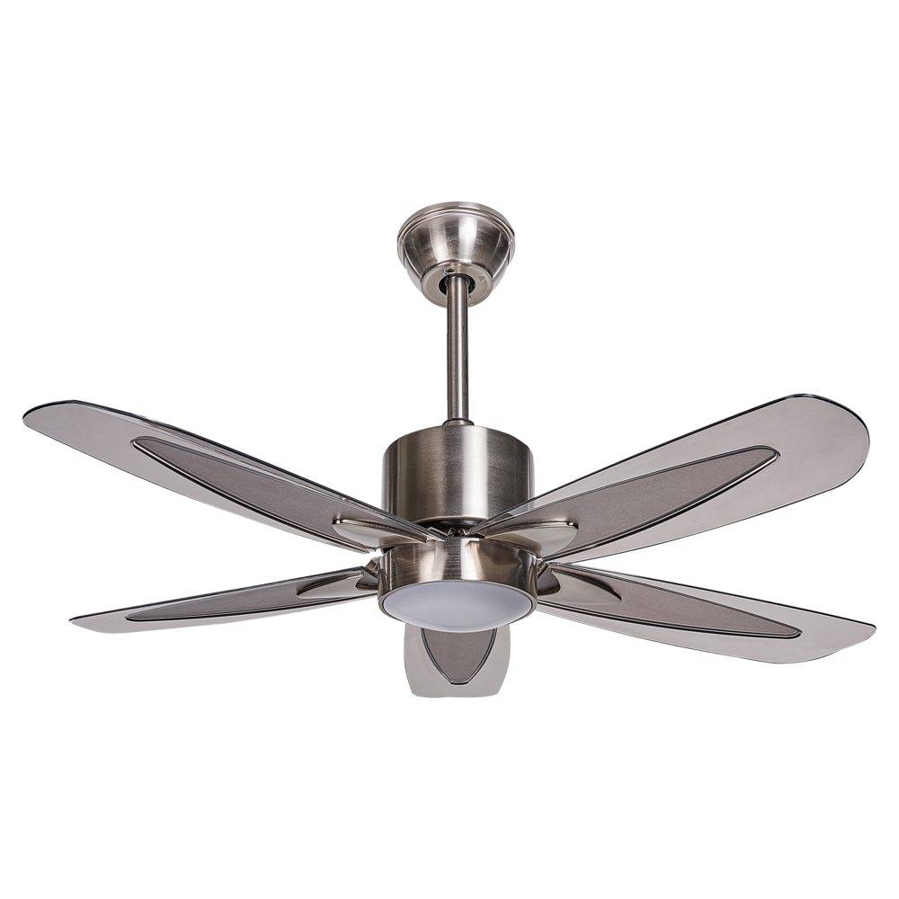 foto del prodotto ventilatore da soffitto moderno con 5 lame e telecomando con illuminazione argento soggiorno camera da letto