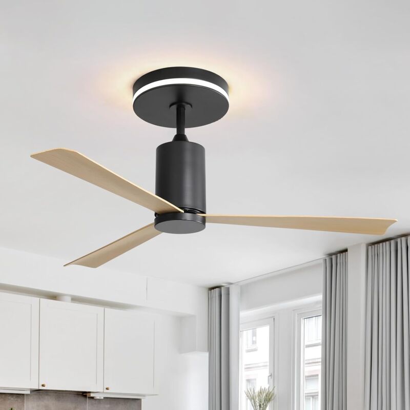 foto del prodotto ventilatore da soffitto moderno da 52 pollici con luce led e telecomando, 3 pale in abs, motore dc reversibile silenzioso per soggiorno in patio