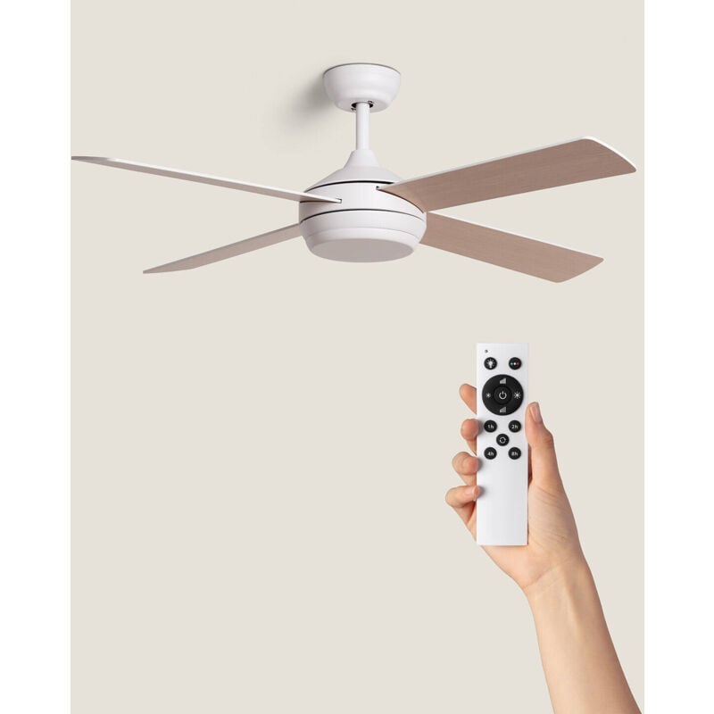 foto del prodotto ventilatore da soffitto navy bianco 132cm motore dc, colore lama legno chiaro, telecomando, senza luce, wifi false