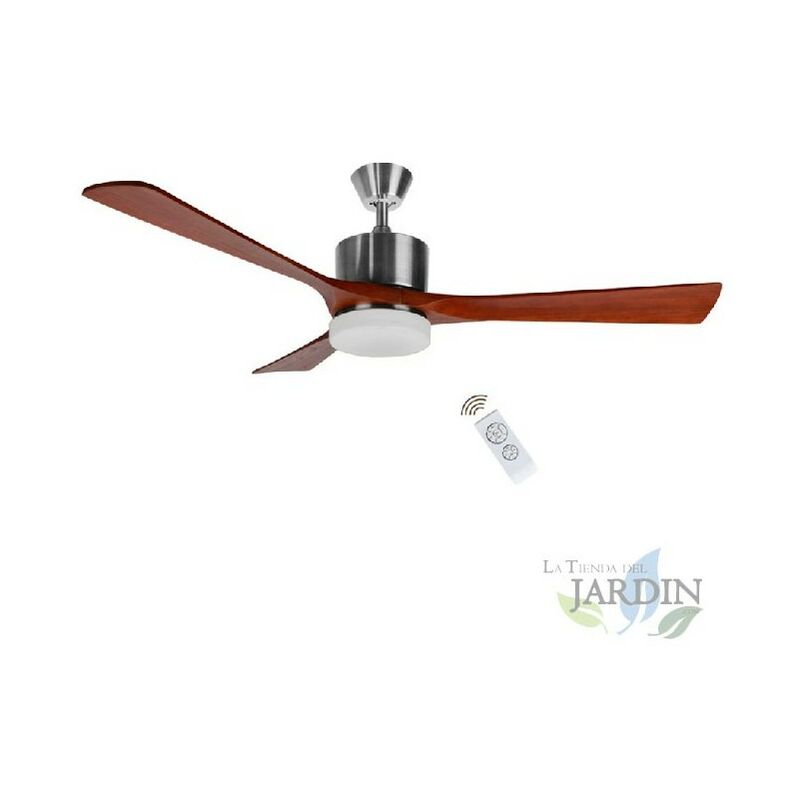 foto del prodotto ventilatore da soffitto orbegozo, 3 pale in legno, luce led, telecomando.