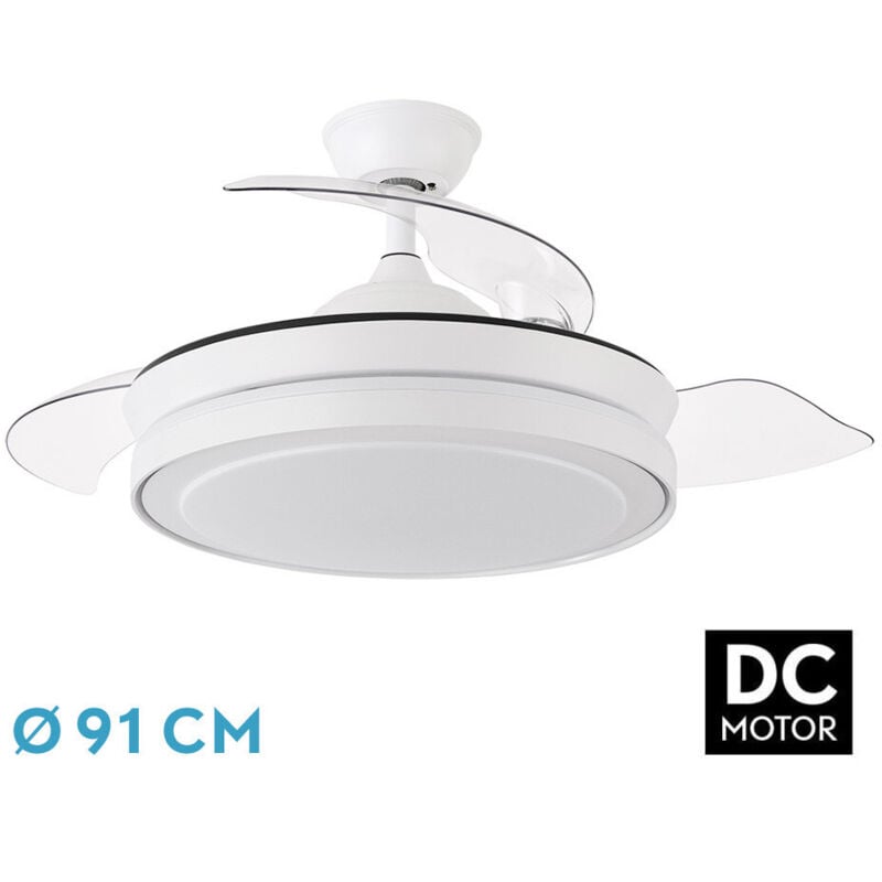 foto del prodotto ventilatore da soffitto pale pieghevoli a 6 velocità con illuminazione led 72w 3cct 6120lm ip20 colore bianco
