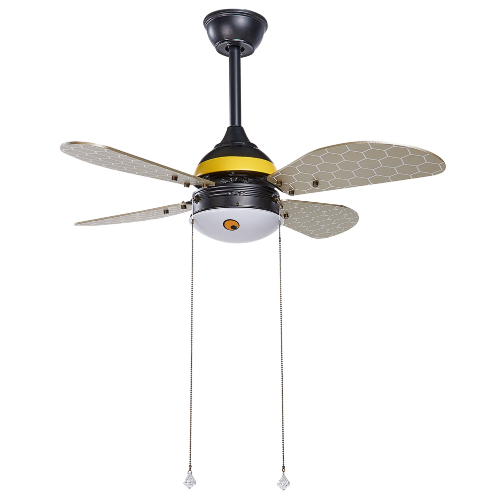 foto del prodotto ventilatore da soffitto per cameretta a forma di ape con lame grigie bambini colorato