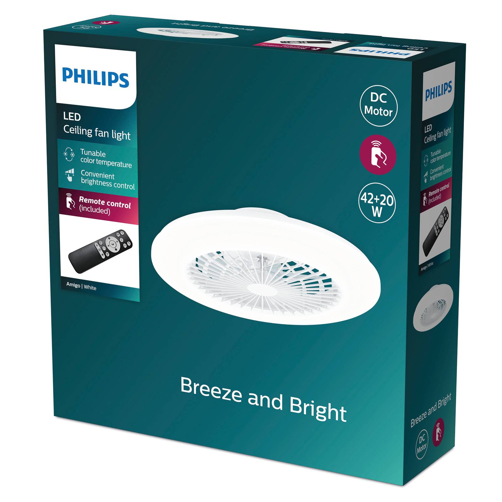 foto del prodotto ventilatore da soffitto philips amigo con illuminazione led