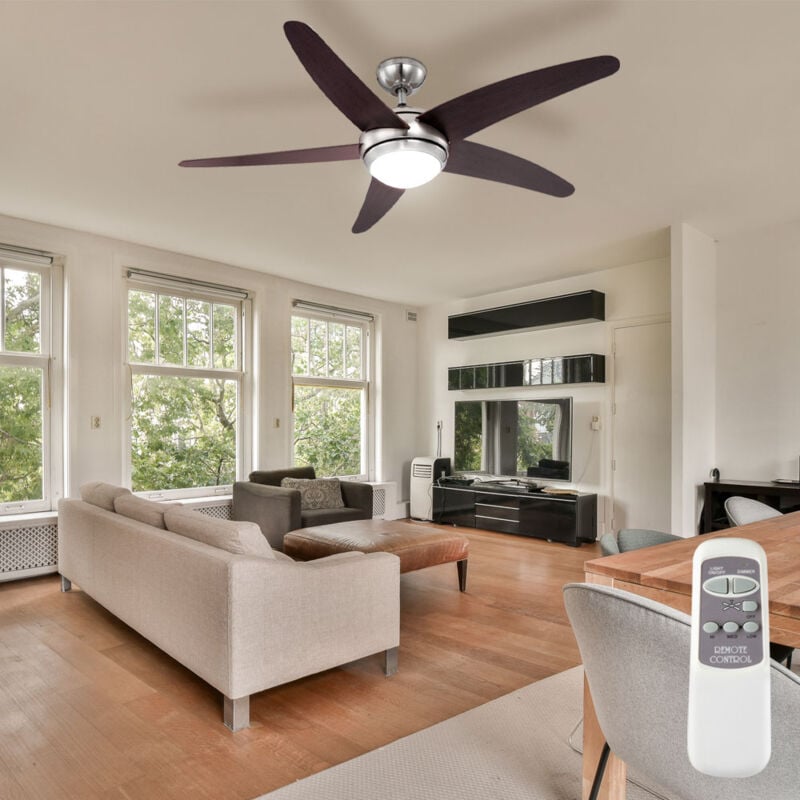 foto del prodotto ventilatore da soffitto plafoniera soggiorno lampada ventilatore da camera camera da letto con telecomando, metallo vetro mdf marrone argento, 1x led