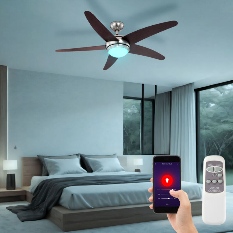 immagine 0 del prodotto ventilatore da soffitto raffreddatore per ambienti ventilatore da soggiorno, marrone argento, led rgb telecomando intelligente dimmerabile 3